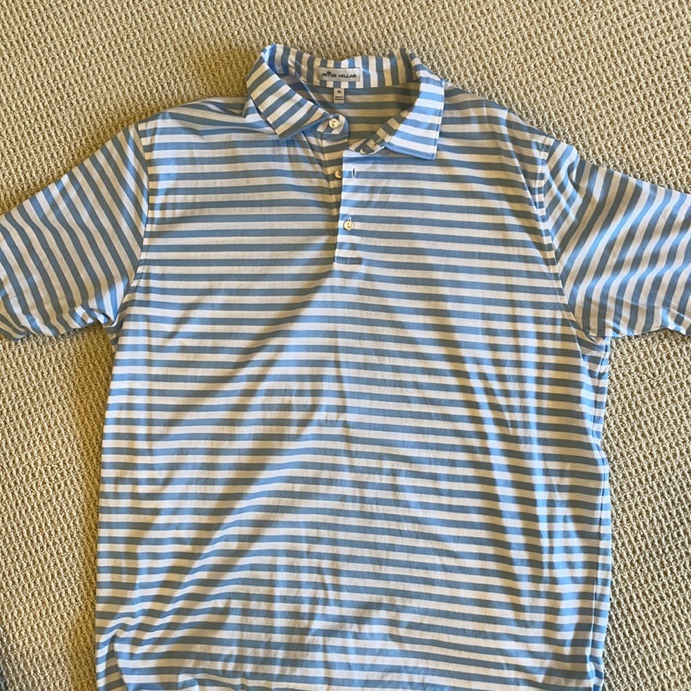 Peter Millar blue and white stripe polo